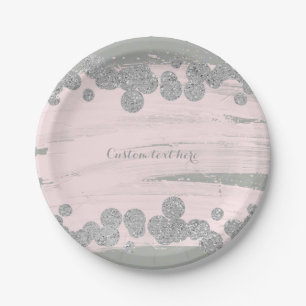 Assiettes En Carton Rose poudré argent et gris paillettes points glamo