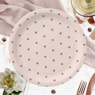 Assiettes En Carton Rose Poudrée Paillettes Or Rose Motif à Points