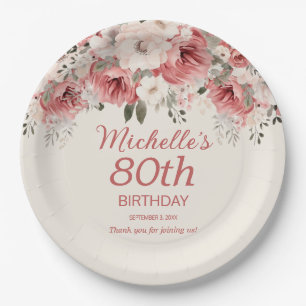 Assiettes En Carton Rose Poussiéreux Rouge Crème Aquarelle Floral 80 a