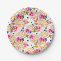Rose rose et ivoire et motif floral myrtille