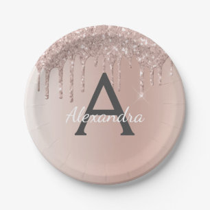 Assiettes En Carton Rose Rose Gold Parties scintillant et étincelle Mo