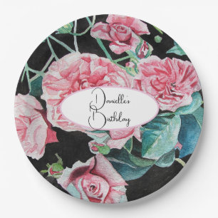 Assiettes En Carton Rose rose noir fleurs florales Plaque de papier de