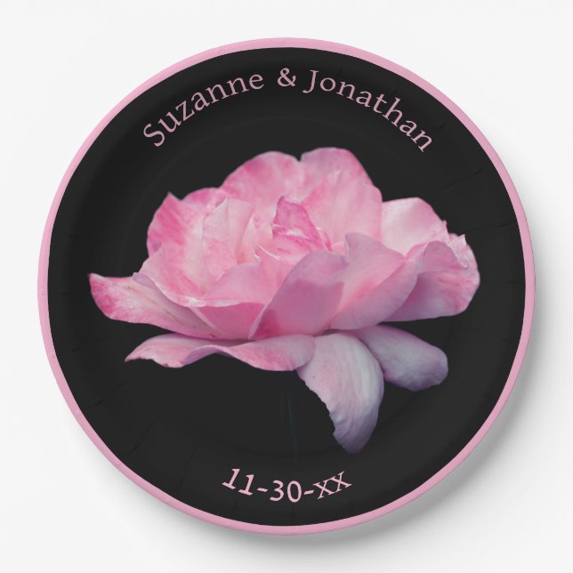 Assiettes En Carton Rose rose Personnalisé Mariage Mariée (Devant)