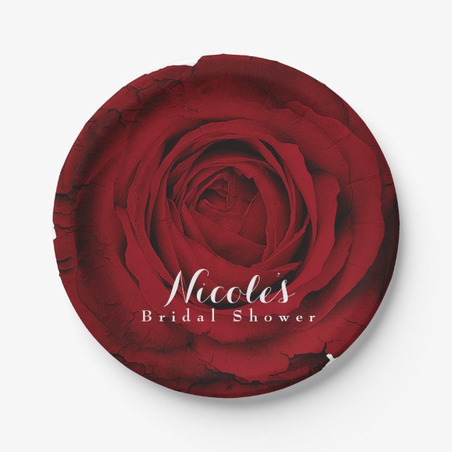 Assiettes En Carton Rose rouge belle florale élégante fête personnalis (Devant)