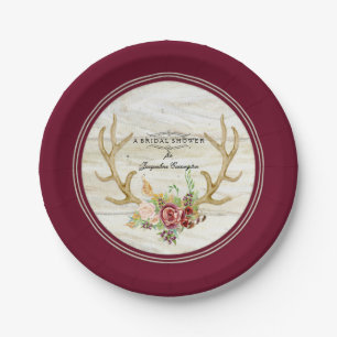 Assiettes En Carton Rose rouge d'Antler de cerfs communs de Boho de