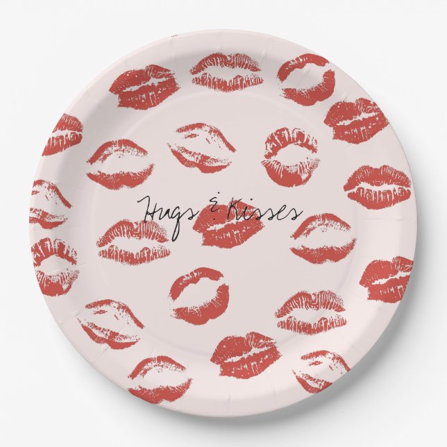 Assiettes En Carton Rose rouge lèvres Kiss (Devant)