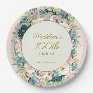 Assiettes En Carton Rose sarcelle floral botanique vintage 100e annive