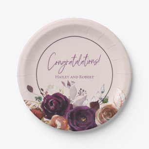 Assiettes En Carton Rose saumon violet burgundy floral