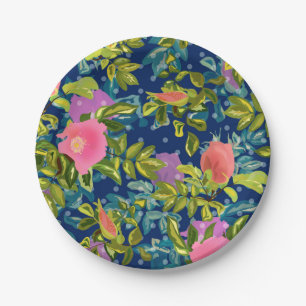 Assiettes En Carton Rose sauvage, arrière - plan bleu, rose sauvage, r