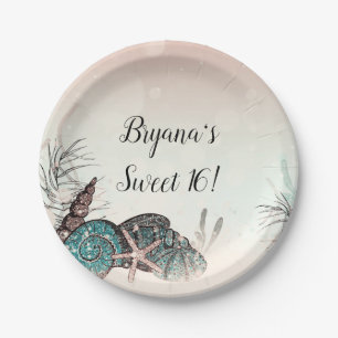 Assiettes En Carton Rose Under the Sea Shells Beach Sweet 16 Party