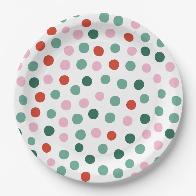 Assiettes En Carton Rose, vert et rouge Moderne Noël amusant (Devant)