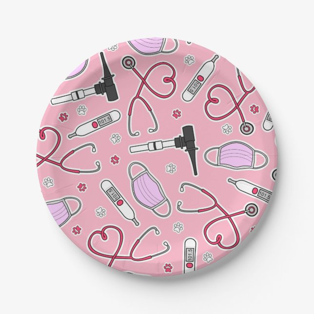 Assiettes En Carton Rose vétérinaire/vétérinaire de motif de (Devant)