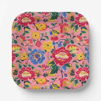Assiettes En Carton Rose vif chinoiserie florale