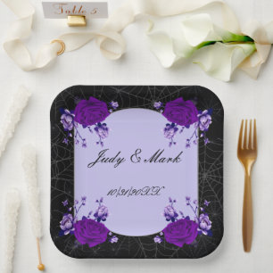 Assiettes En Carton Rose violet Floral Spiderweb Mariage de automne