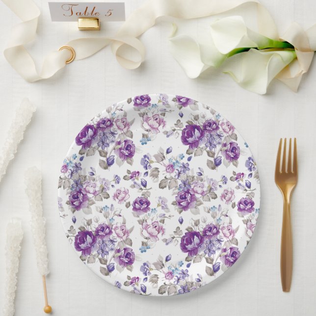 Assiettes En Carton Rose violet lavande Floral Jardin Mariage (Mariage)