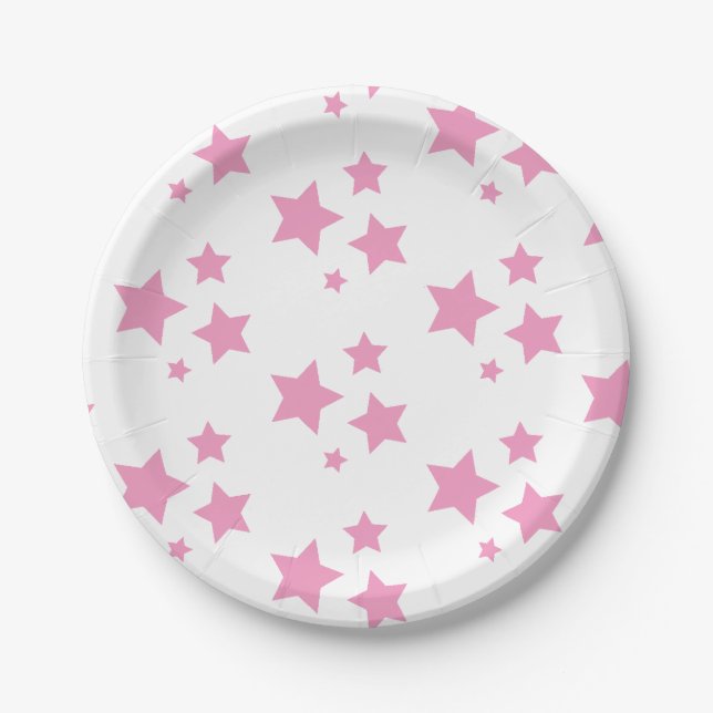 Assiettes En Carton Rose White Stars Enfants Baby Circus Party (Devant)
