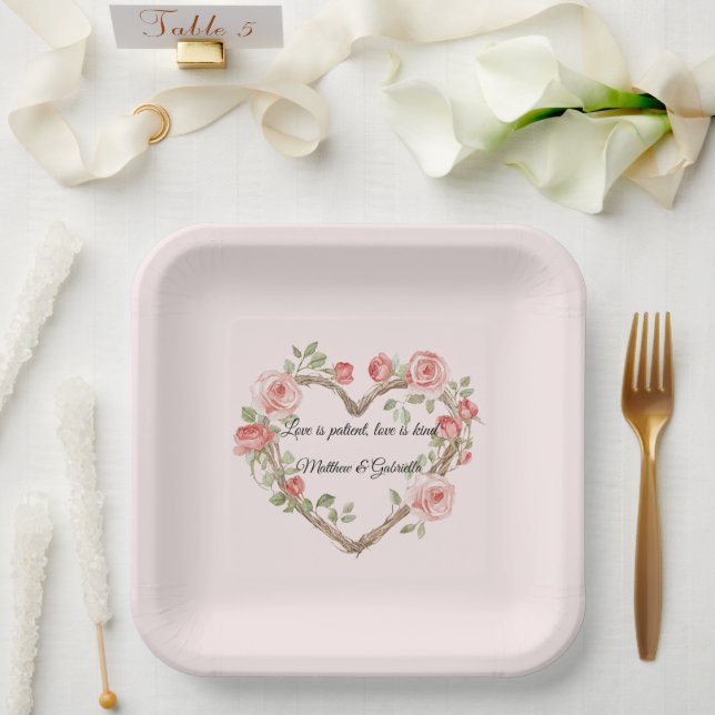 Assiettes En Carton Rosée Noire Romantique Rose Rose Rose Mariage du c (Mariage)