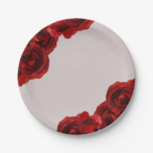 Assiettes En Carton Roses Aquarelles Modernes Mariage Rouge Blush Taup