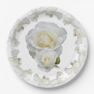 Assiettes En Carton Roses blanches biologiques,