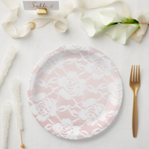 Assiettes En Carton Roses blanches romantiques Pink Ombre Mariage