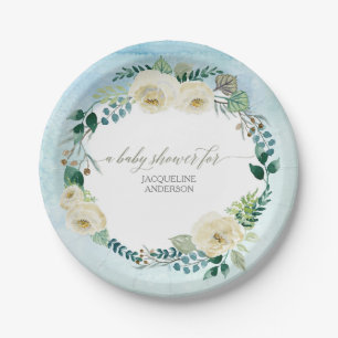 Assiettes En Carton Roses bleus d'ivoire de la guirlande rustique W de