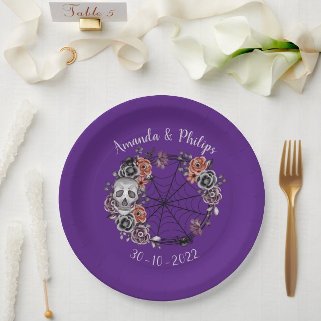 Assiettes En Carton Roses crâne gothique violet Mariage d'Halloween Wr (Mariage)
