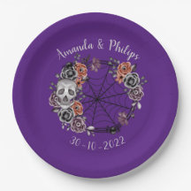 Roses crâne gothique violet Mariage d'Halloween Wr