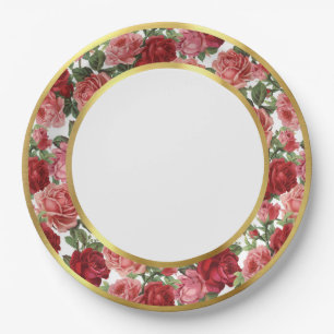 Assiettes En Carton Roses de jardin victoriennes roses et rouges antiq