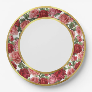 Assiettes En Carton Roses de jardin victoriennes roses et rouges antiq