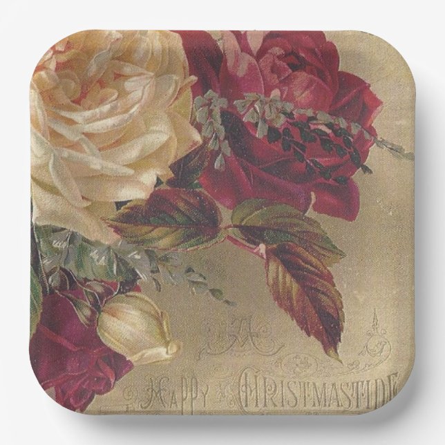 Assiettes En Carton Roses de Noël victoriennes (Recto)