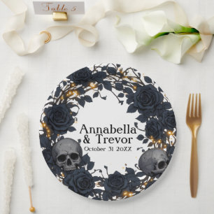 Assiettes En Carton Roses Noires & Crânes Mariage Gothique Personnalis