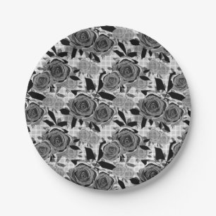 Assiettes En Carton Roses noirs, rose, noirs et gris