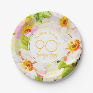 Assiettes En Carton Roses Peonies 90th Birthday Party Paper Plate