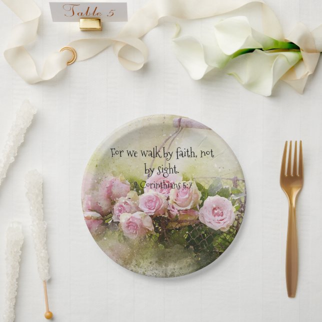 Assiettes En Carton Roses roses roses Florales Plaque de papier Faith  (Mariage)