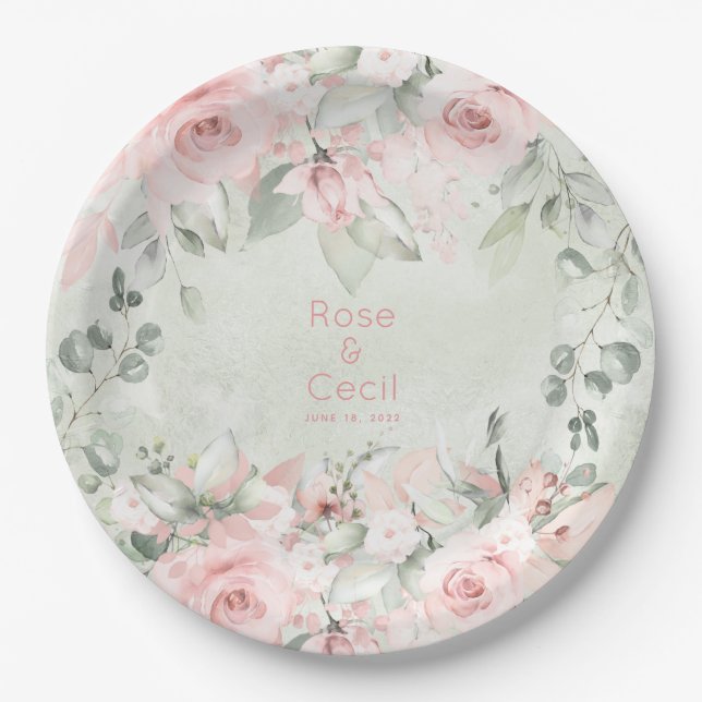 Assiettes En Carton Roses Roses Roses Roses Roses Roses Mariage 9 Pouc (Devant)