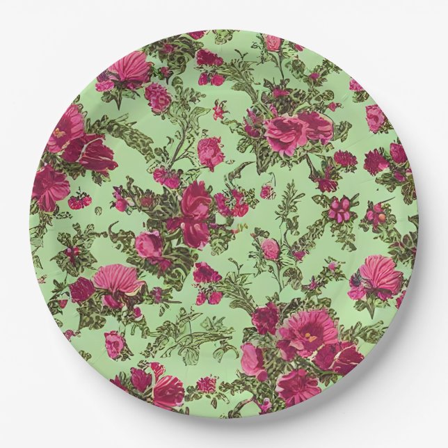 Assiettes En Carton Roses roses victoriennes (Devant)