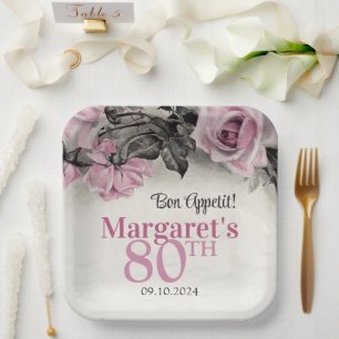 Assiettes En Carton Roses roses vintages 80e anniversaire