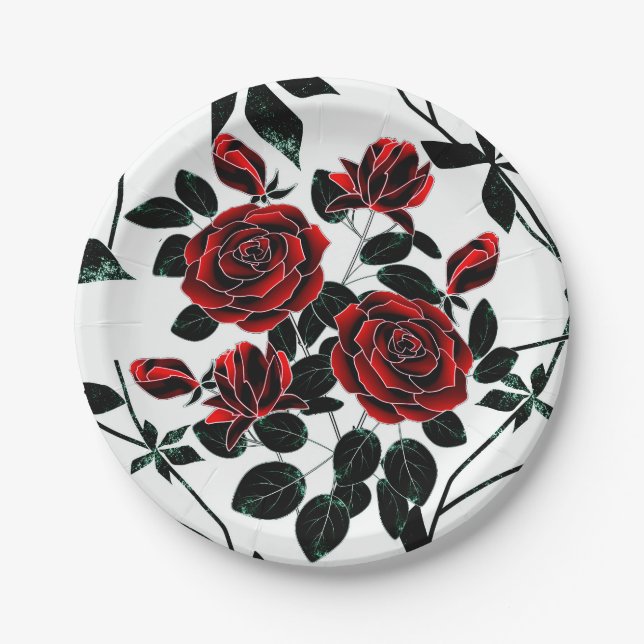 Assiettes En Carton Roses rouges. (Devant)