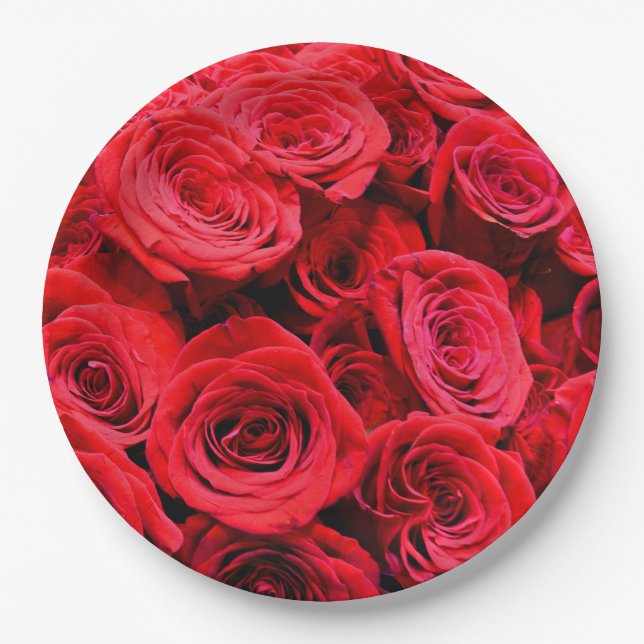 Assiettes En Carton Roses rouges (Devant)