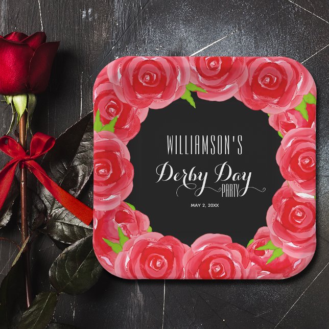 Assiettes En Carton Roses rouges du jour Derby (7" Square Paper Plates Derby Day Red Roses )
