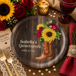 Assiettes En Carton Roses rouges Tournesols Bottes de cowgirl Quincean