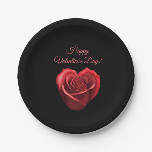 Assiettes En Carton Roses-Valentines rouges en forme de coeur -