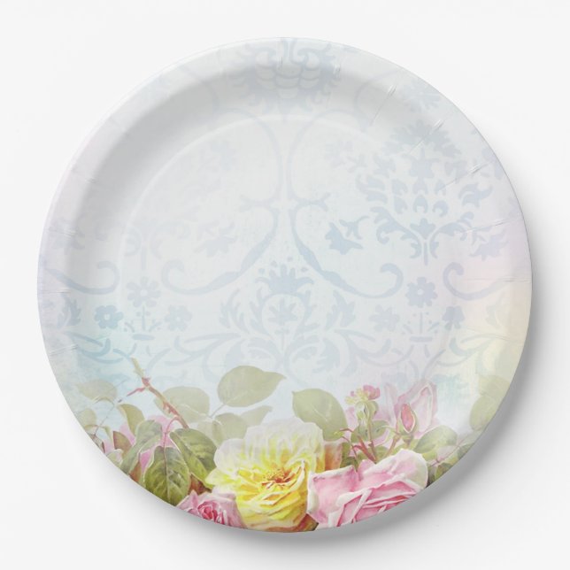 Assiettes En Carton Roses vintages (Devant)