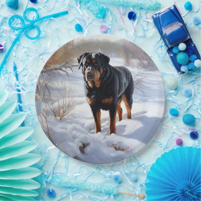 Assiettes En Carton Rottweiler Laisser neiger Noël (Fête)