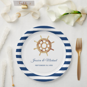 Assiettes En Carton Roue de direction de l'aquarelle de la marine naut
