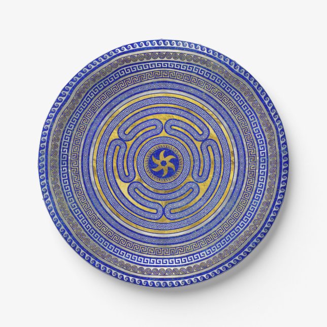 Assiettes En Carton Roue de l'ornement clé grecque Hecate (Devant)