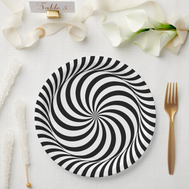 Assiettes En Carton Roue noir et blanc (Mariage)