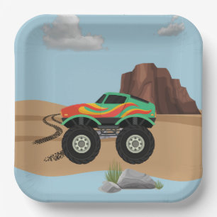 Assiettes En Carton Roues monstre orange, jaune, plaques de papier ver