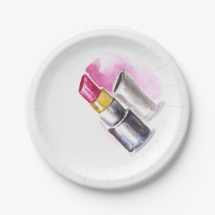 Assiettes En Carton Rouge à lèvres rose