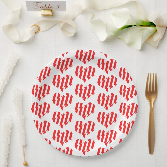 Assiettes En Carton Rouge Abstrait n Blancs Valentine Coeur (Mariage)